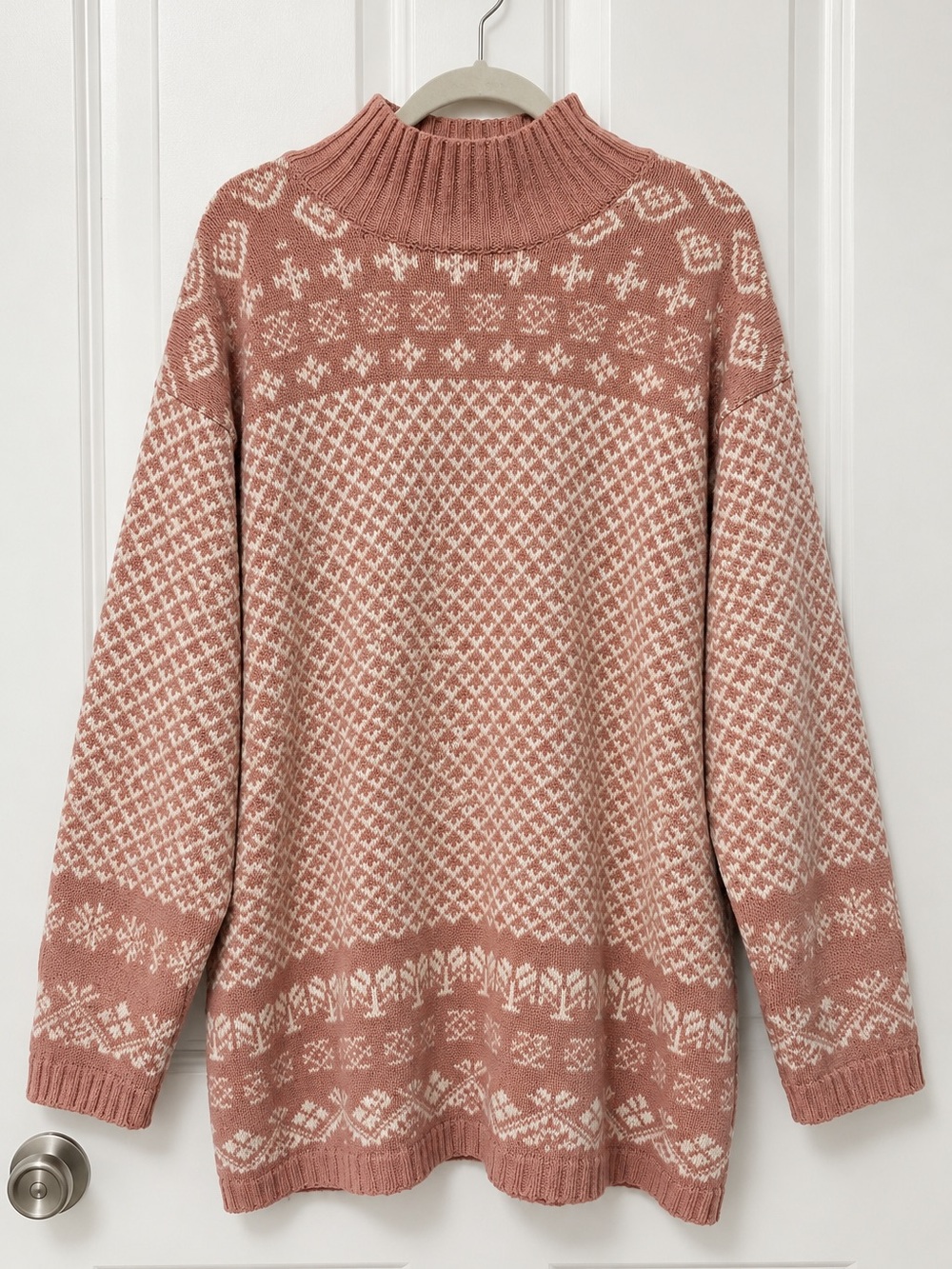 Ramie Cotton Pink Fair Isle Mock Neck Vintage Innovation Sport Sweater - Size 2X